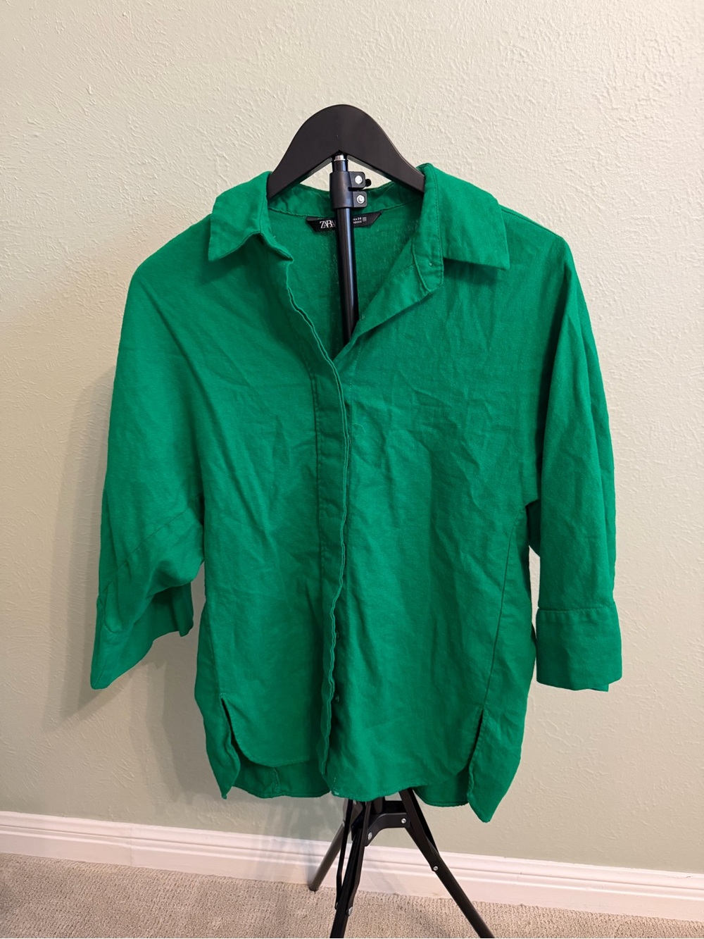 Zara Green Linen-Blend Shirt